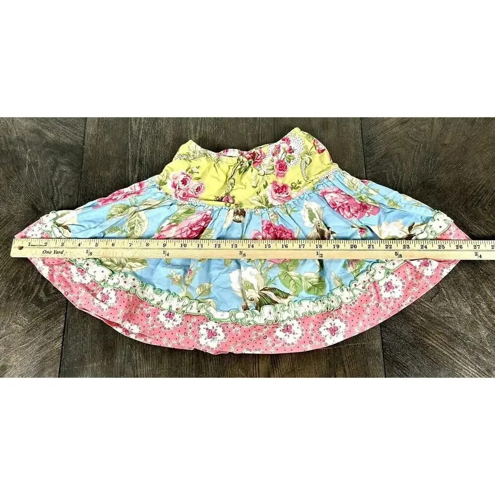 Matilda Jane Clothing Girls Ruffled Tiered Floral Skirt Size 4 Made In USA - Picture 8 of 11